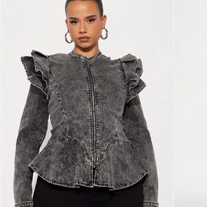 Fashion Nova Black Ruffled Jean Jacket